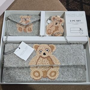 Rachel Zoe Silver Beaded  Teddy 3-Piece Bag Set
